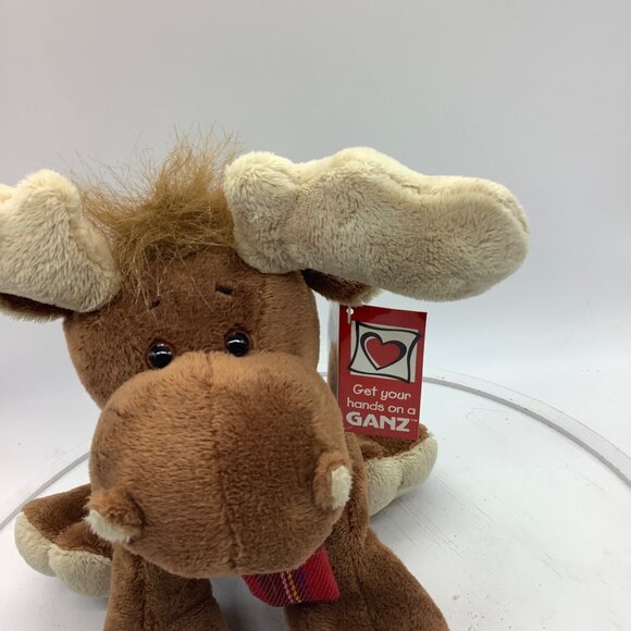 Vtg Ganz Mosley Moose Plush Stuffed Animal Plaid Scarf Soft Brown Tan TAG 10" - Picture 2 of 7
